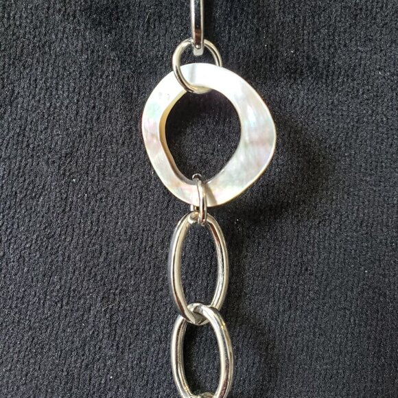 Women Fashion Silver Tone Oval Resin Link Chain Long Necklace with Lobster Clasp - Picture 5 of 6